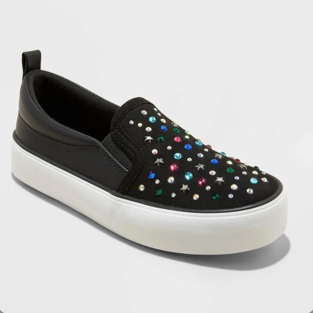 Art Class Girls’ Hanna Slip-On Fashion Sneakers Rhinestone Black Size 1